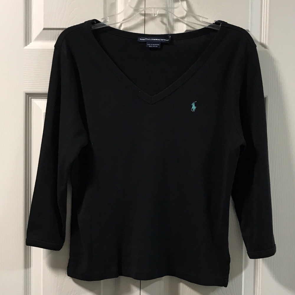 Ralph Lauren Black Three Quarter Sleeve V-Neck Top